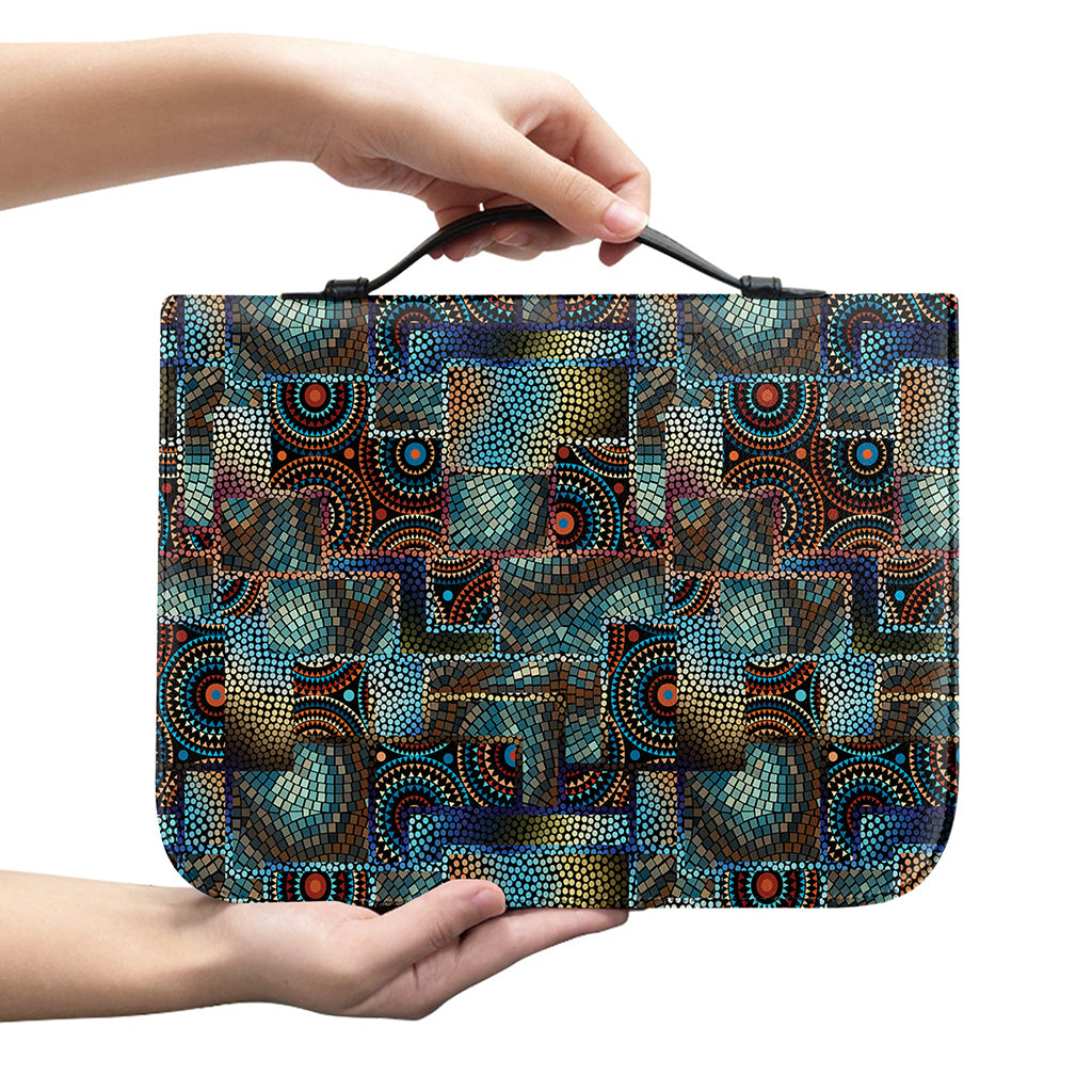 Mosaic Patchwork Pattern Print Leather Bible Cover