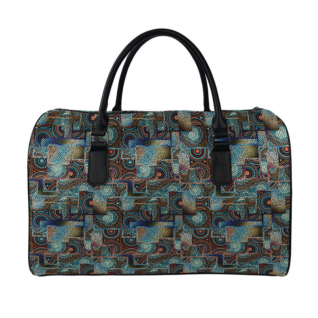 Mosaic Patchwork Pattern Print Leather Duffle Bag