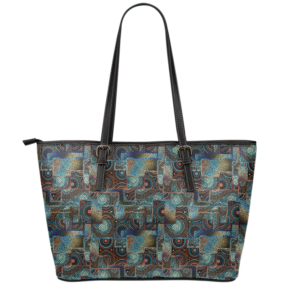 Mosaic Patchwork Pattern Print Leather Tote Bag