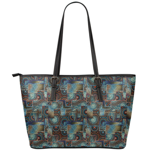 Mosaic Patchwork Pattern Print Leather Tote Bag