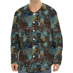 Mosaic Patchwork Pattern Print Long Sleeve Baseball Jersey