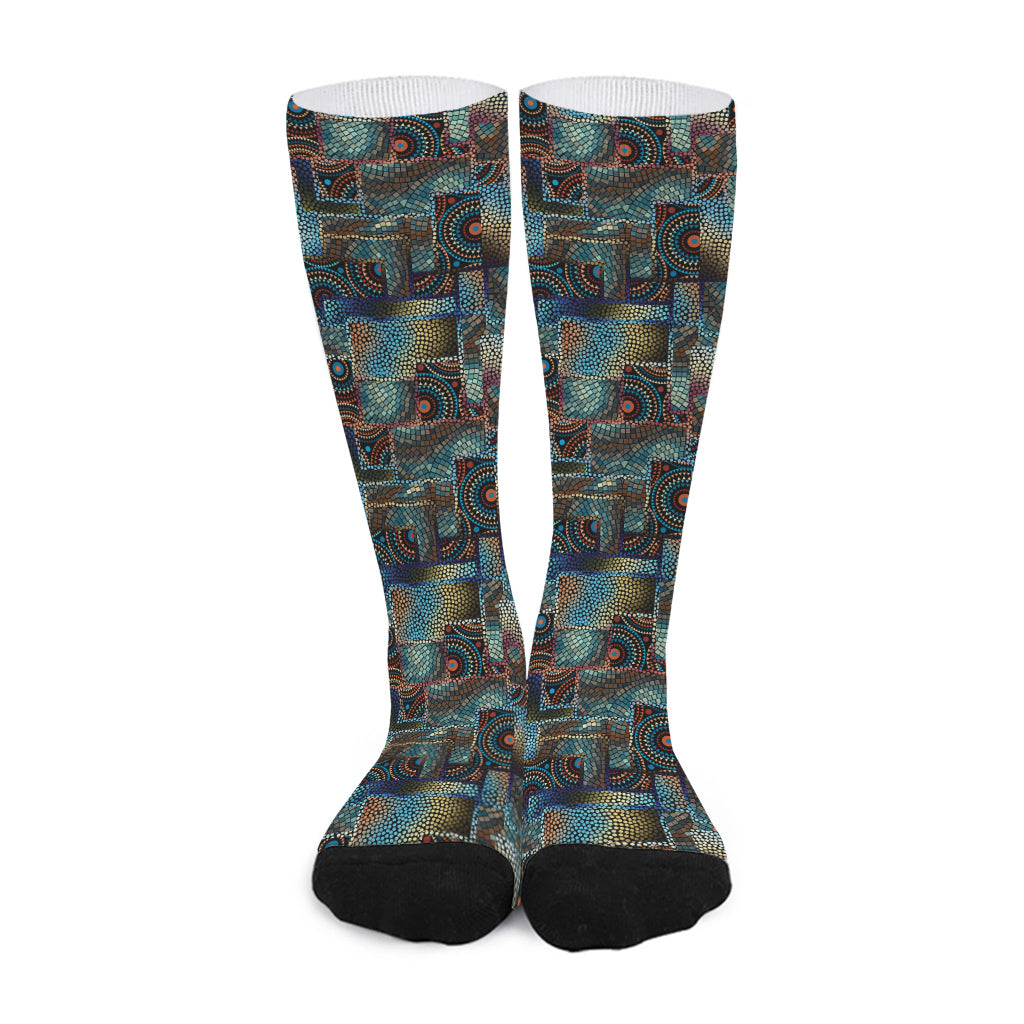 Mosaic Patchwork Pattern Print Long Socks