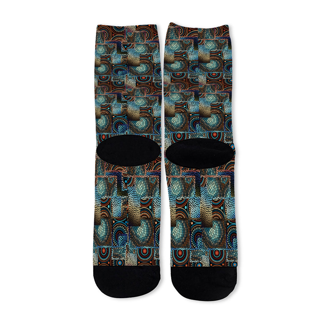 Mosaic Patchwork Pattern Print Long Socks