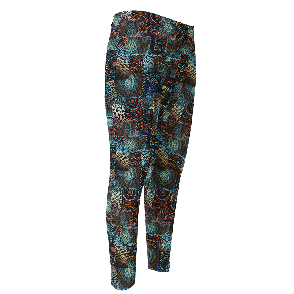 Mosaic Patchwork Pattern Print Men's Compression Pants