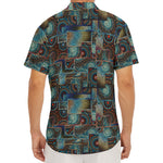 Mosaic Patchwork Pattern Print Men's Deep V-Neck Shirt