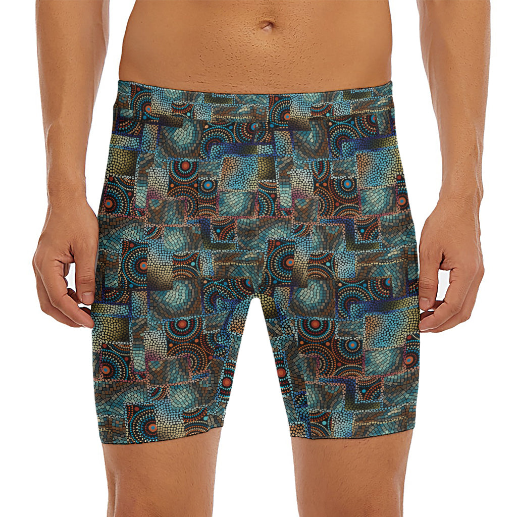 Mosaic Patchwork Pattern Print Men's Long Boxer Briefs