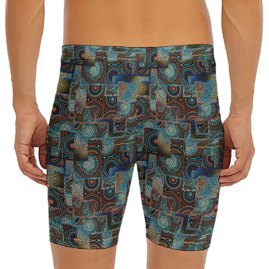 Mosaic Patchwork Pattern Print Men's Long Boxer Briefs