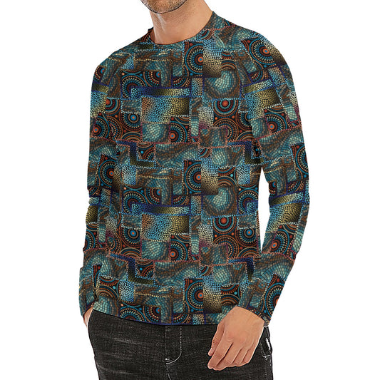 Mosaic Patchwork Pattern Print Men's Long Sleeve Rash Guard