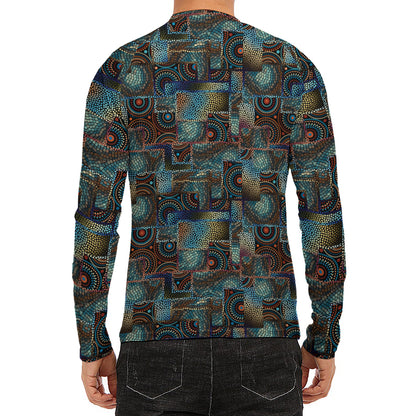Mosaic Patchwork Pattern Print Men's Long Sleeve Rash Guard