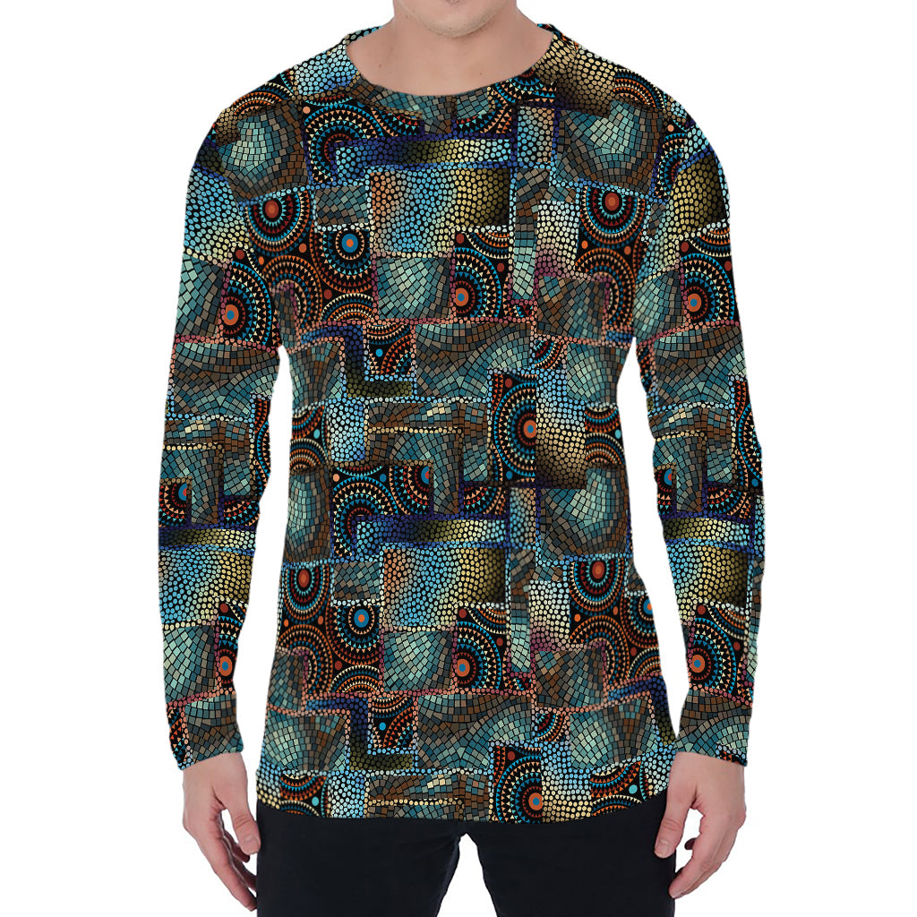 Mosaic Patchwork Pattern Print Men's Long Sleeve T-Shirt