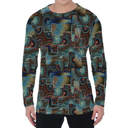 Mosaic Patchwork Pattern Print Men's Long Sleeve T-Shirt