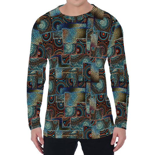 Mosaic Patchwork Pattern Print Men's Long Sleeve T-Shirt