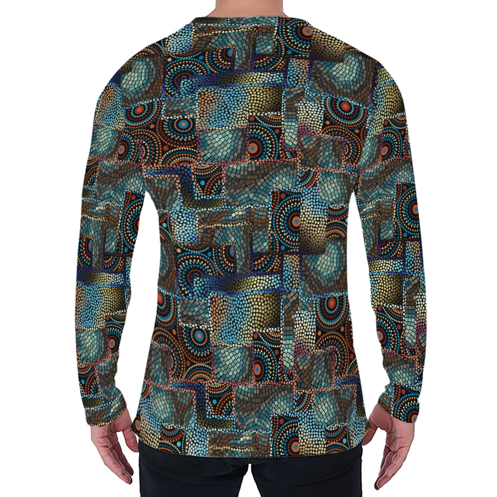 Mosaic Patchwork Pattern Print Men's Long Sleeve T-Shirt