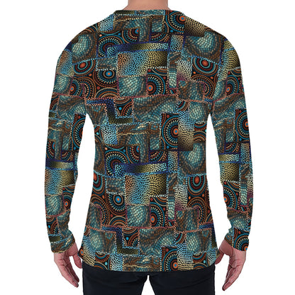 Mosaic Patchwork Pattern Print Men's Long Sleeve T-Shirt