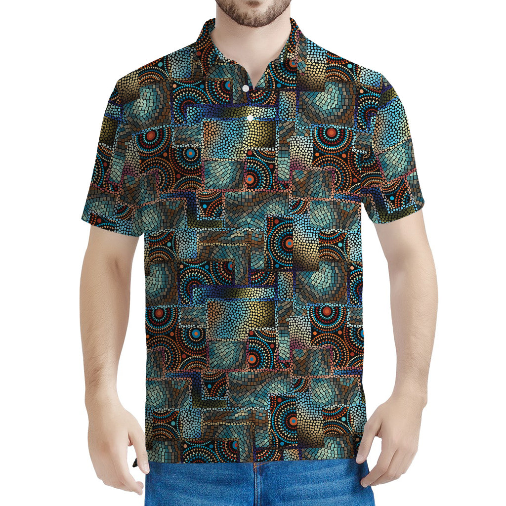 Mosaic Patchwork Pattern Print Men's Polo Shirt