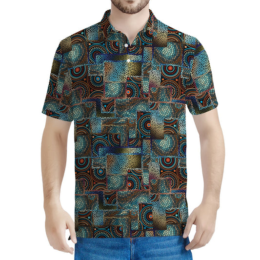 Mosaic Patchwork Pattern Print Men's Polo Shirt