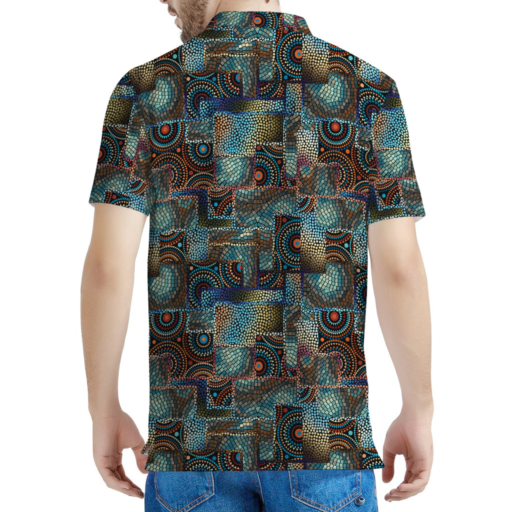 Mosaic Patchwork Pattern Print Men's Polo Shirt