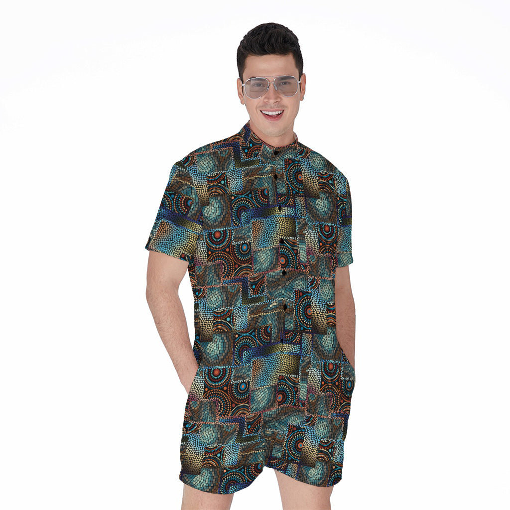 Mosaic Patchwork Pattern Print Men's Rompers