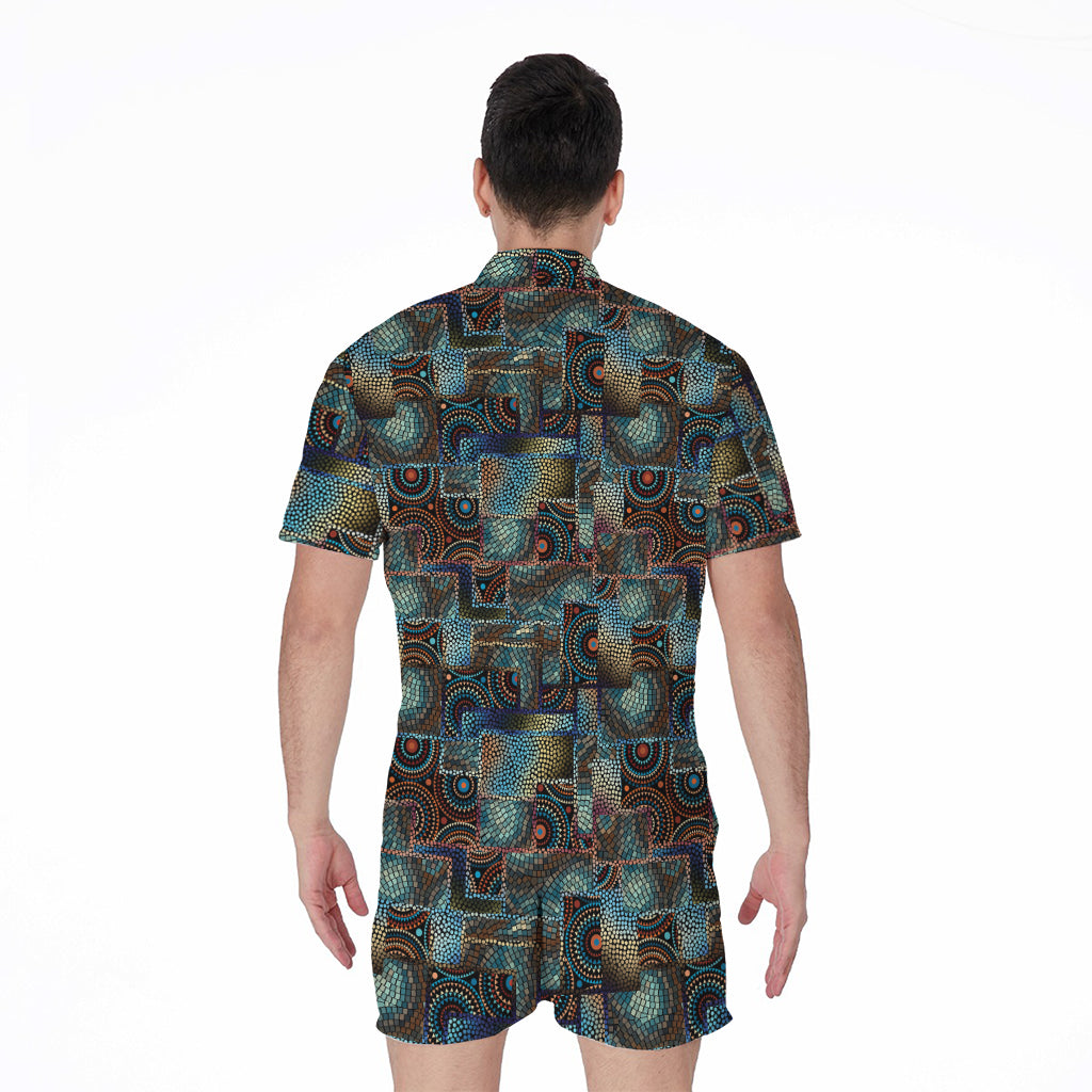 Mosaic Patchwork Pattern Print Men's Rompers