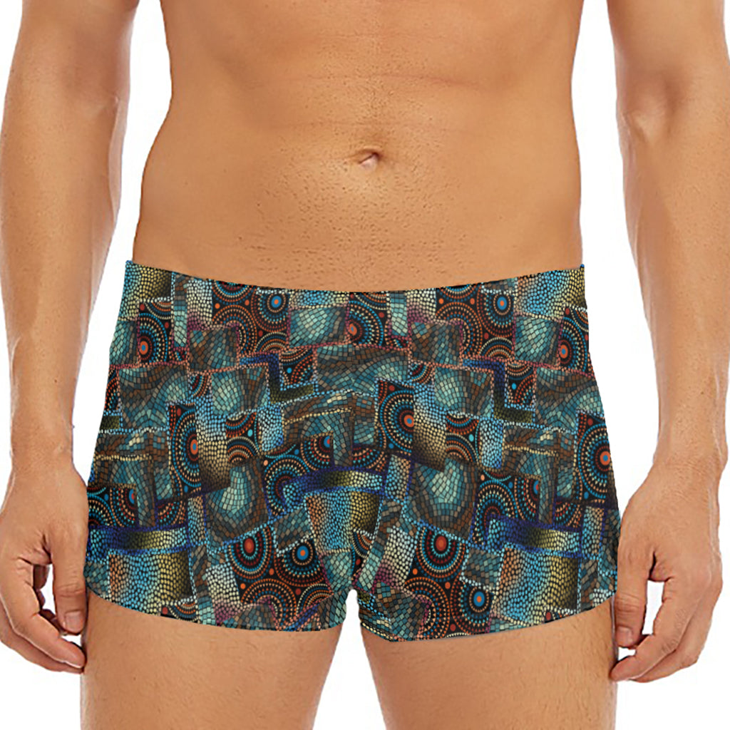 Mosaic Patchwork Pattern Print Men's Short Boxer Briefs