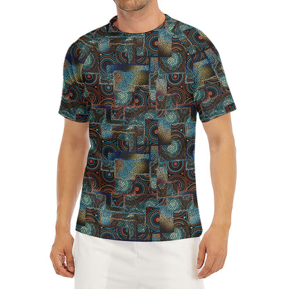 Mosaic Patchwork Pattern Print Men's Short Sleeve Rash Guard