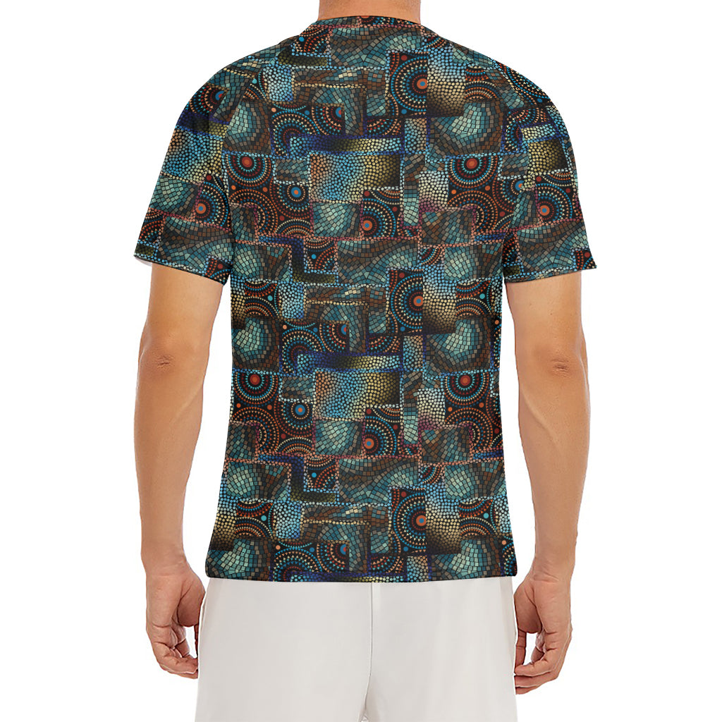 Mosaic Patchwork Pattern Print Men's Short Sleeve Rash Guard