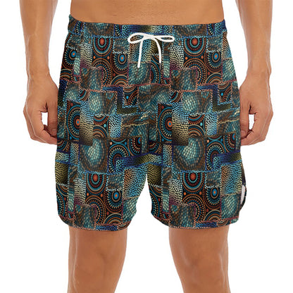 Mosaic Patchwork Pattern Print Men's Split Running Shorts