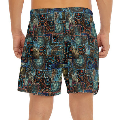 Mosaic Patchwork Pattern Print Men's Split Running Shorts