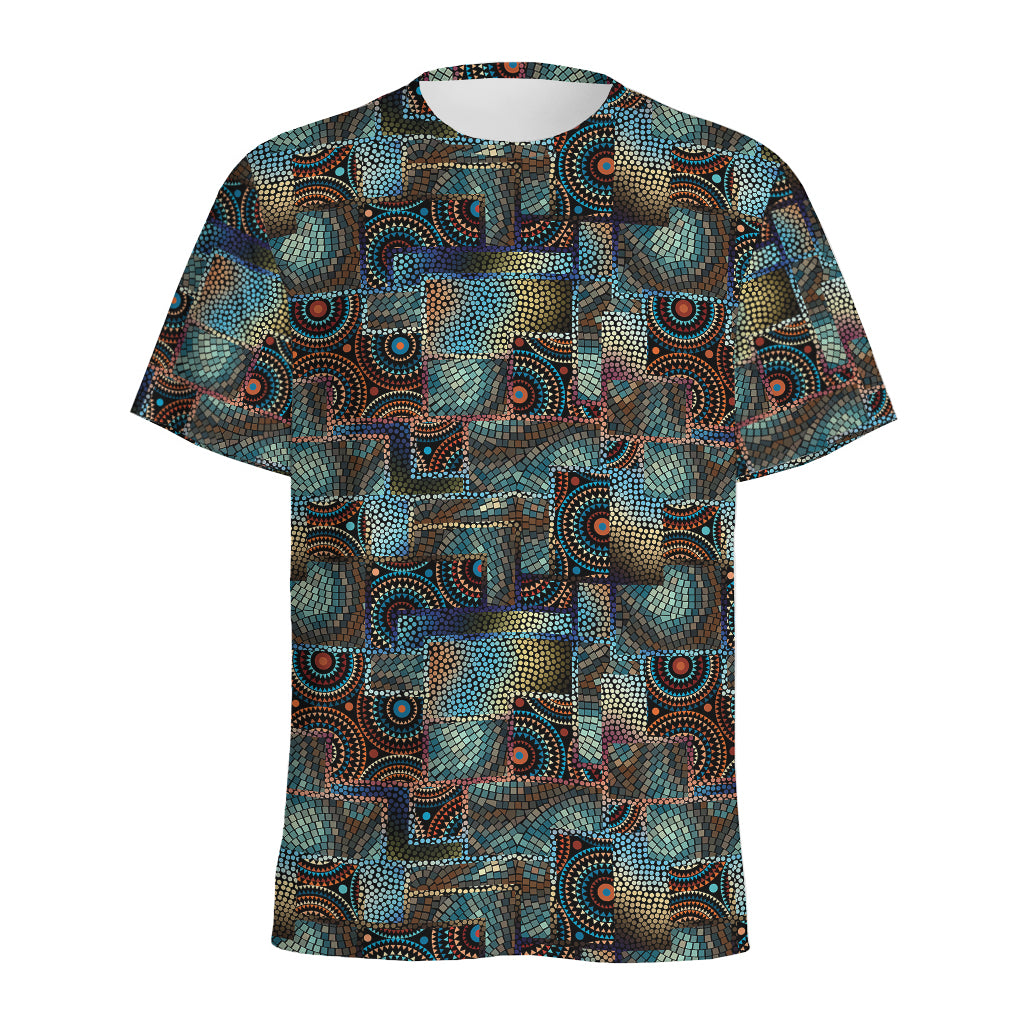 Mosaic Patchwork Pattern Print Men's Sports T-Shirt