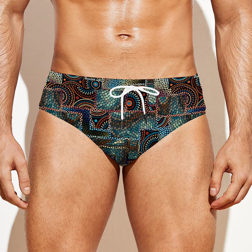 Mosaic Patchwork Pattern Print Men's Swim Briefs