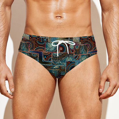 Mosaic Patchwork Pattern Print Men's Swim Briefs