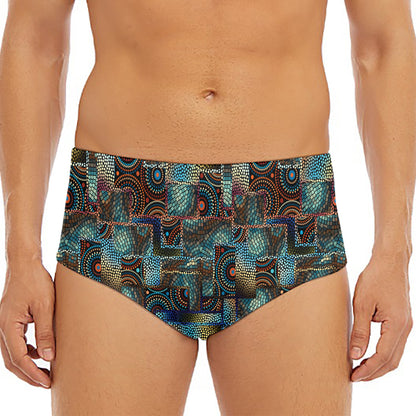 Mosaic Patchwork Pattern Print Men's Triangle Swim Briefs