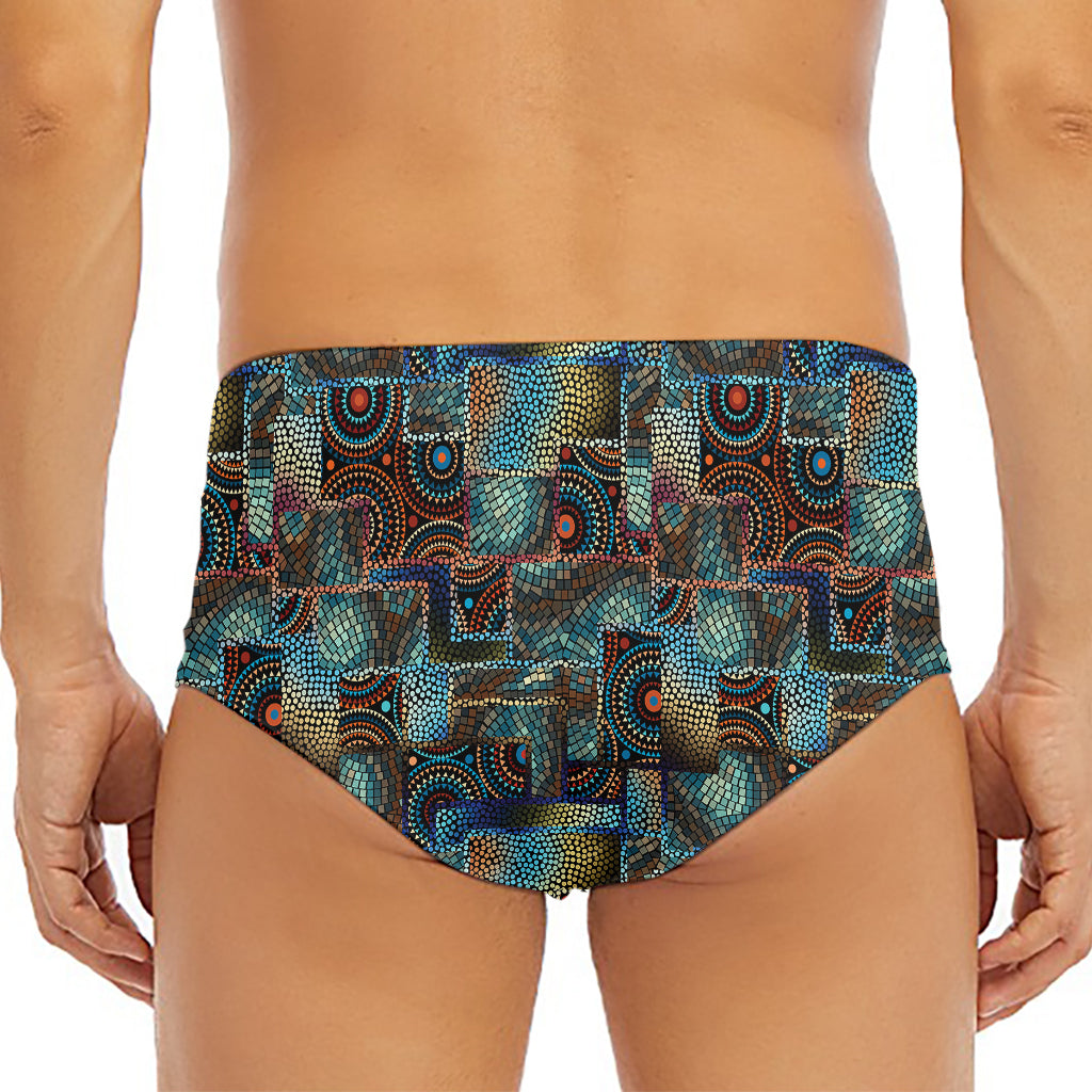 Mosaic Patchwork Pattern Print Men's Triangle Swim Briefs