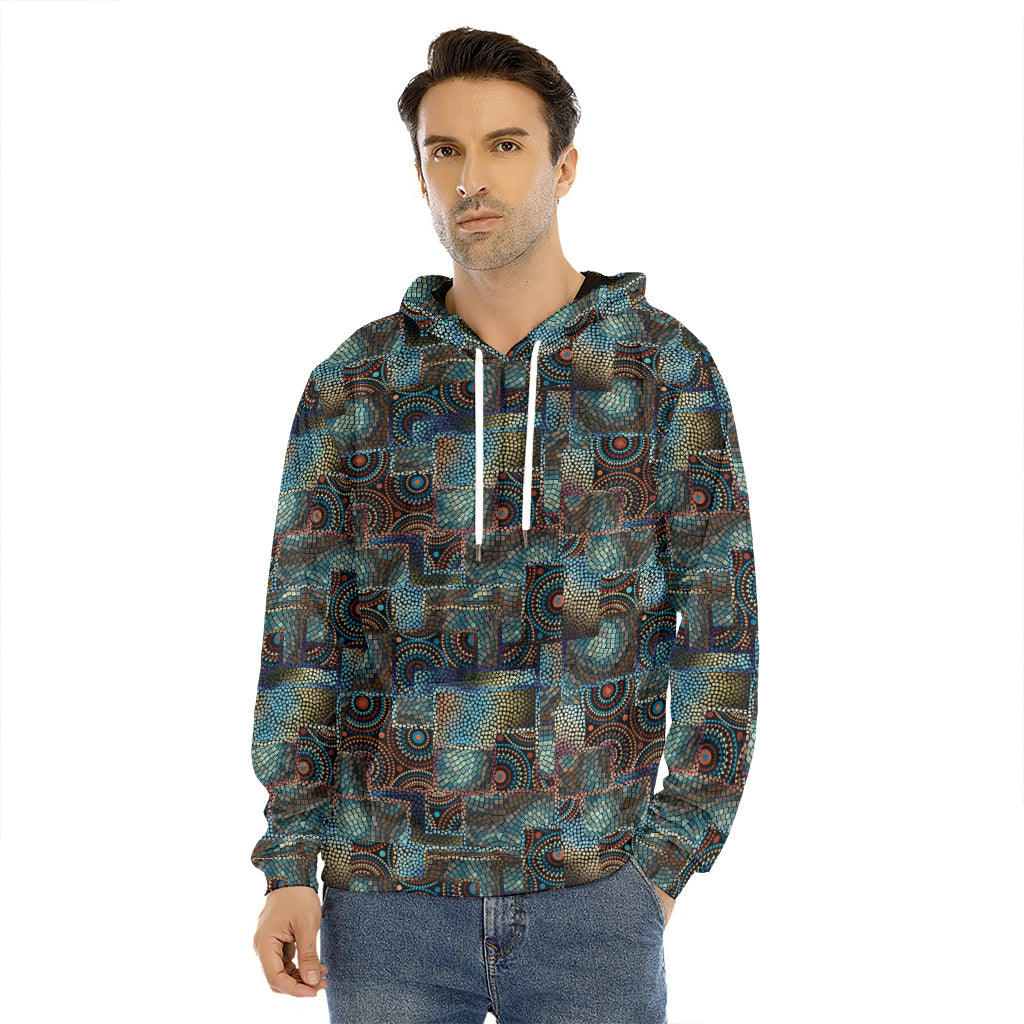 Mosaic Patchwork Pattern Print Men's Velvet Pullover Hoodie