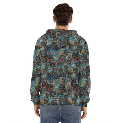 Mosaic Patchwork Pattern Print Men's Velvet Pullover Hoodie