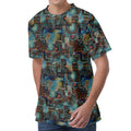 Mosaic Patchwork Pattern Print Men's Velvet T-Shirt