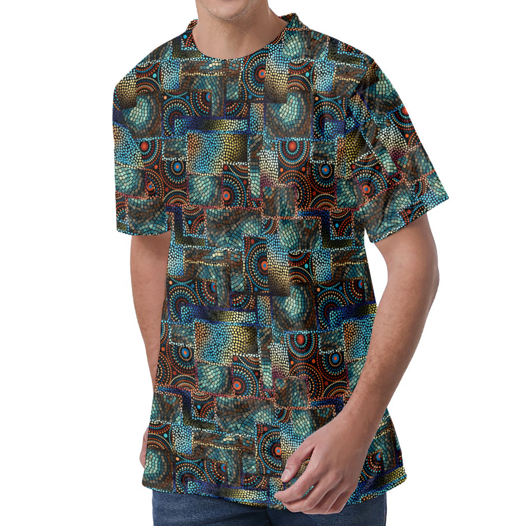 Mosaic Patchwork Pattern Print Men's Velvet T-Shirt