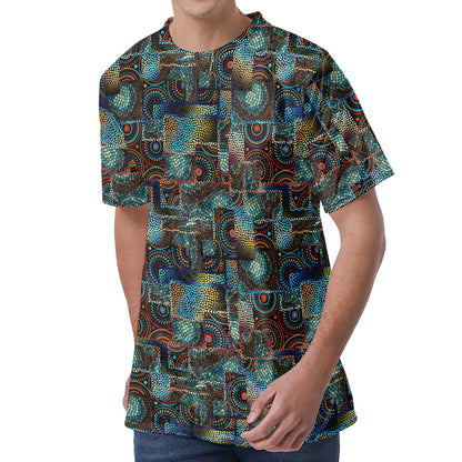 Mosaic Patchwork Pattern Print Men's Velvet T-Shirt