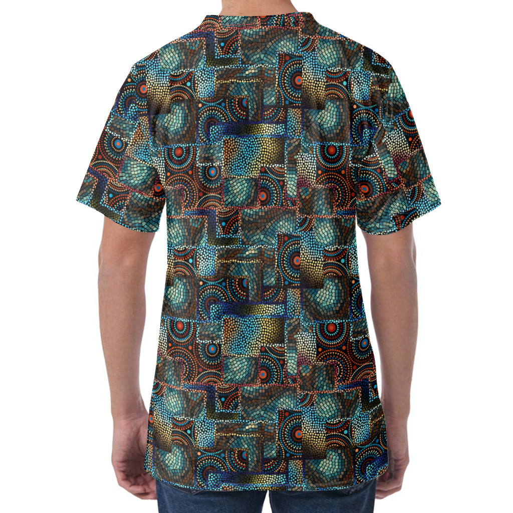 Mosaic Patchwork Pattern Print Men's Velvet T-Shirt