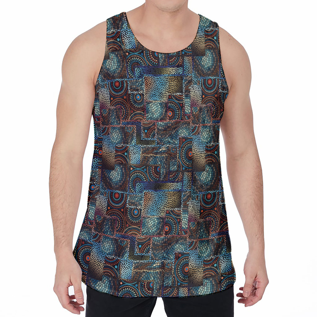 Mosaic Patchwork Pattern Print Men's Velvet Tank Top