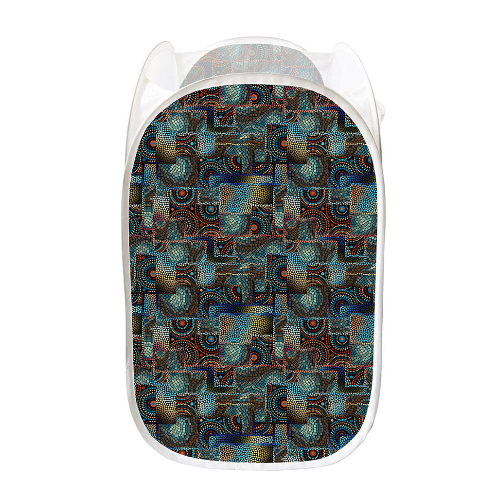 Mosaic Patchwork Pattern Print Mesh Laundry Hamper