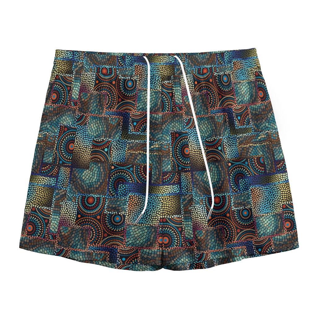 Mosaic Patchwork Pattern Print Mesh Shorts