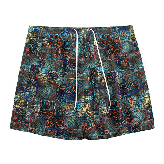 Mosaic Patchwork Pattern Print Mesh Shorts