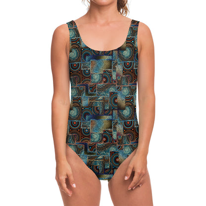 Mosaic Patchwork Pattern Print One Piece Swimsuit