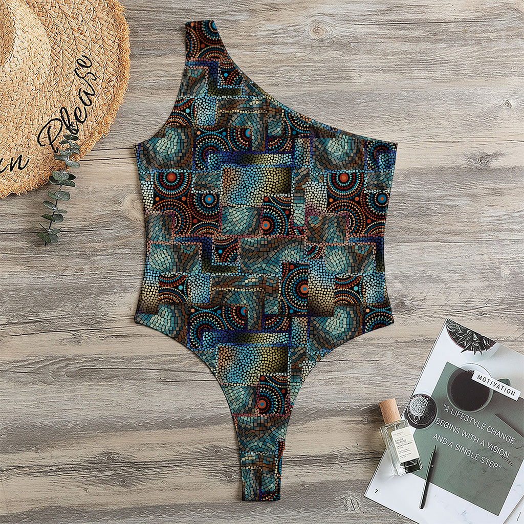 Mosaic Patchwork Pattern Print One Shoulder Bodysuit