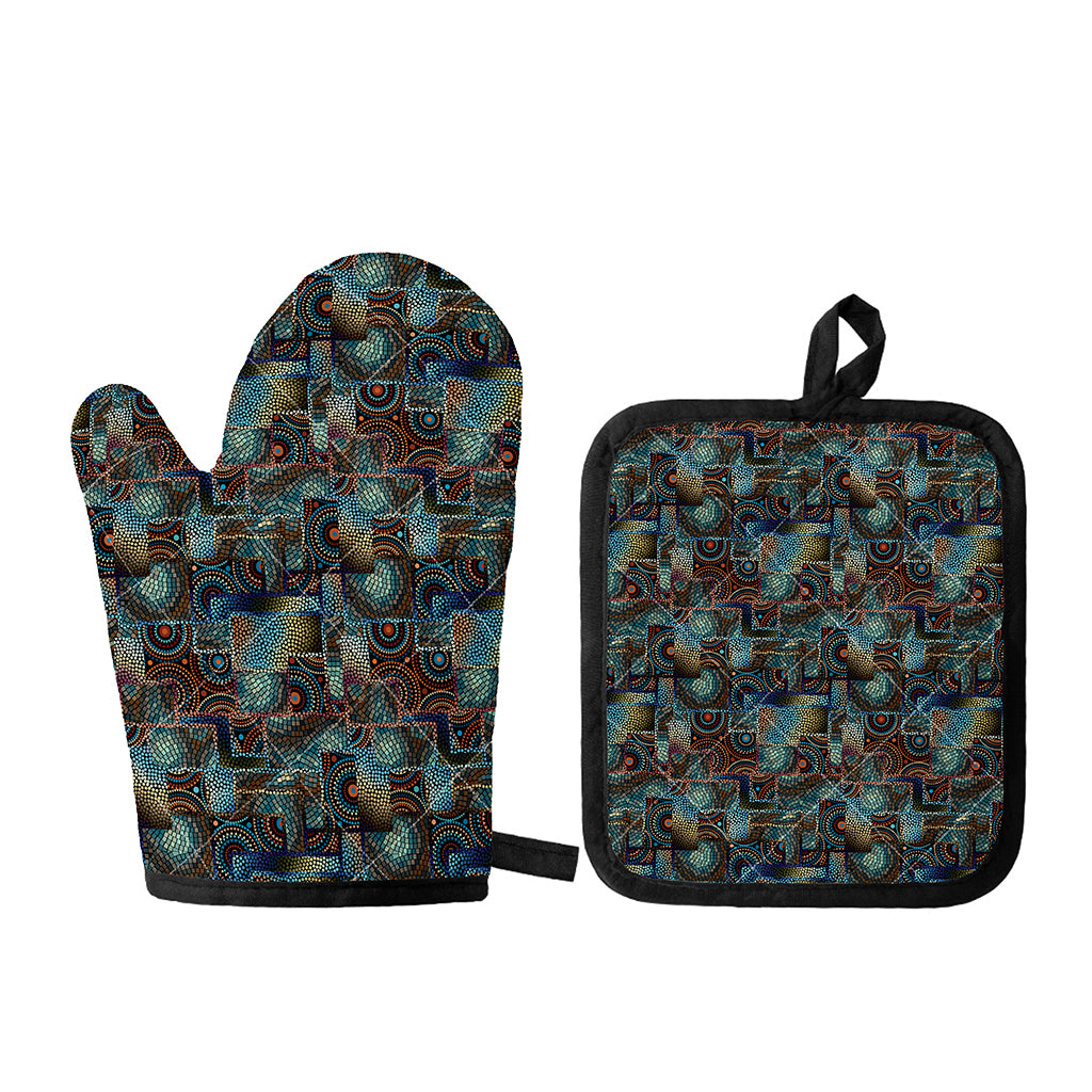 Mosaic Patchwork Pattern Print Oven Mitt And Pot Holder Set