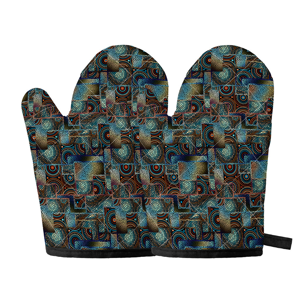 Mosaic Patchwork Pattern Print Oven Mitts