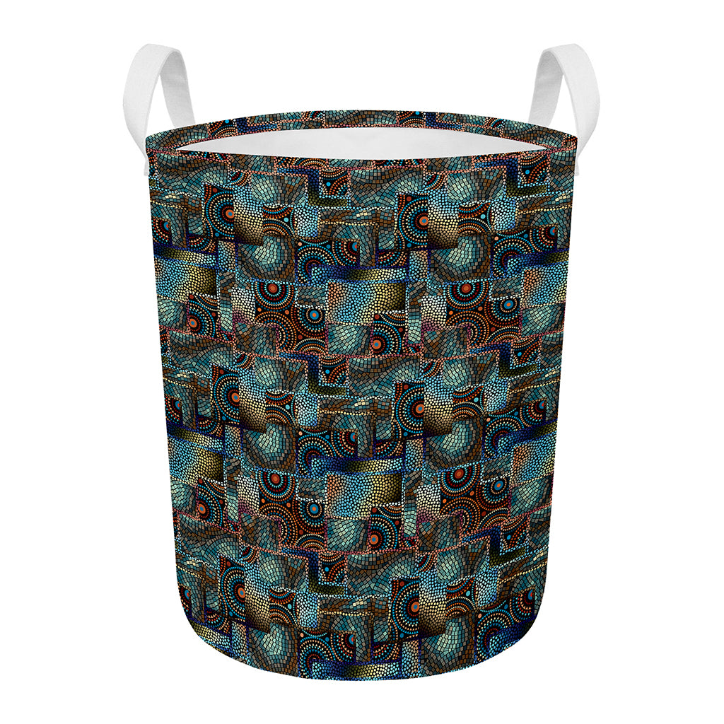 Mosaic Patchwork Pattern Print Round Laundry Basket