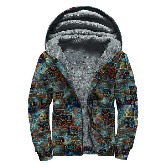 Mosaic Patchwork Pattern Print Sherpa Lined Zip Up Hoodie
