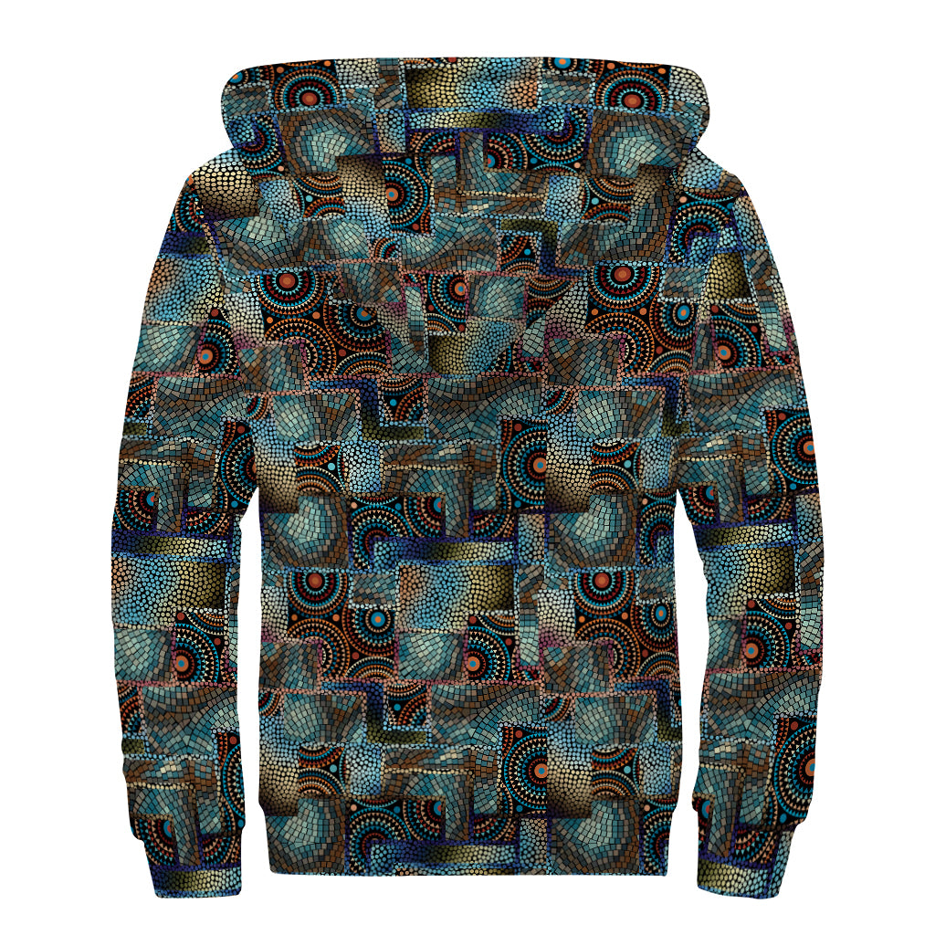 Mosaic Patchwork Pattern Print Sherpa Lined Zip Up Hoodie